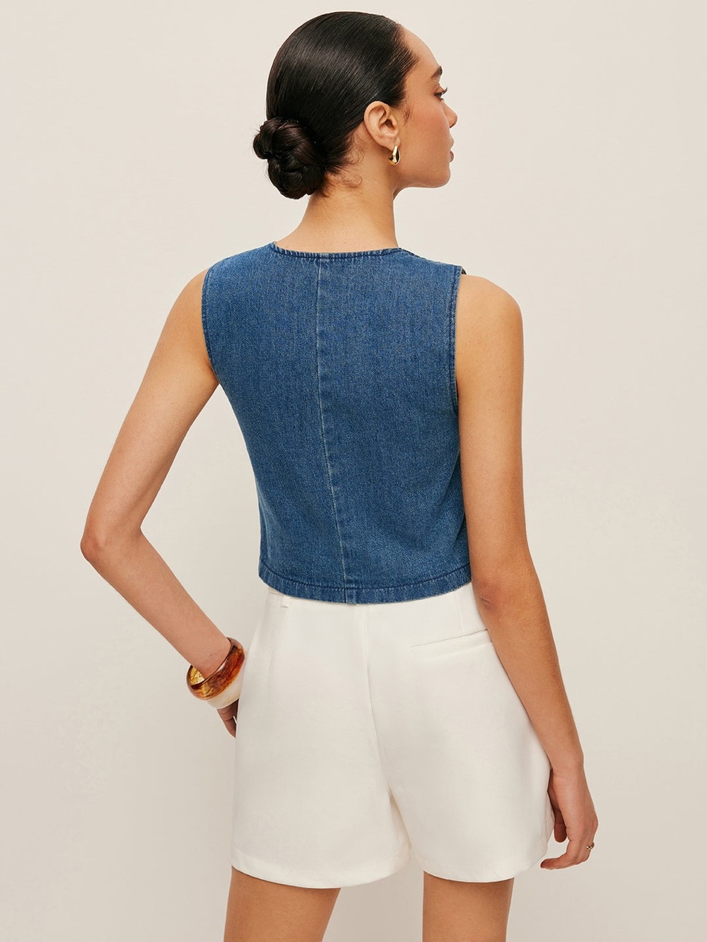 Commense Tailored Denim Button-Up Vest in Blue size Medium. New with tag - Picture 6 of 6